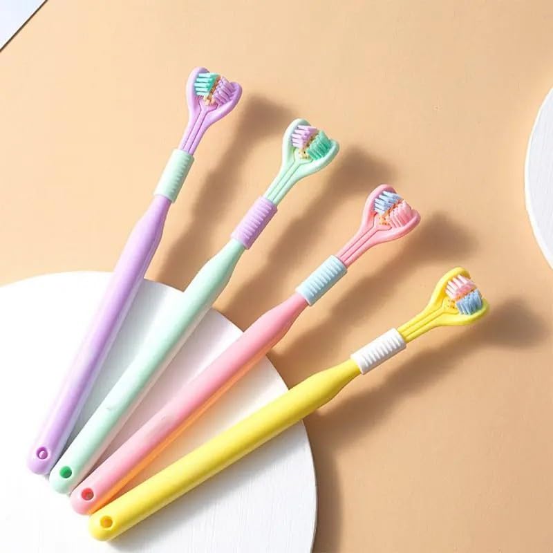 3-Sided Care Toothbrush for Kids & Adults – Soft Bristle 360° Deep Cleaning Toothbrush with Tongue Cleaner