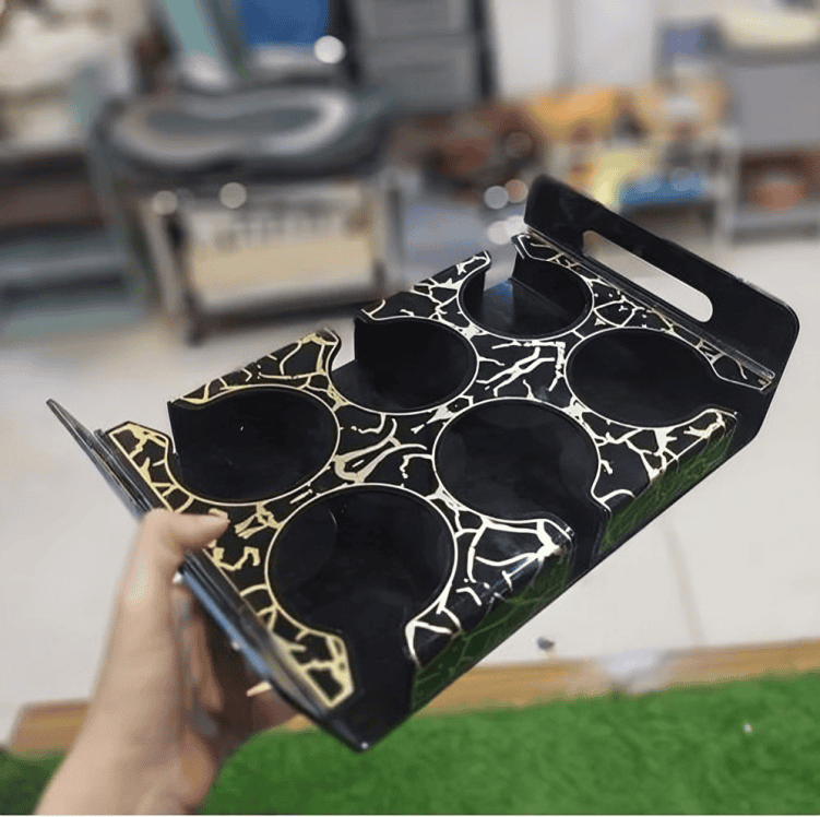 6 Slot Glass Holder Tray, Acrylic Glass Serving Tray, 6 Slot Tray with Cutout Handles, Cup Display for Kitchenware