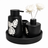 Tropical Leaf Bathroom Accessories Set with Tray | 4 Piece Ceramic Vanity Collection