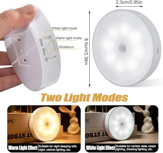 Motion Sensor LED Night Light – Wireless Rechargeable Cabinet & Stair Light with Magnetic Mount (PACK OF 2)