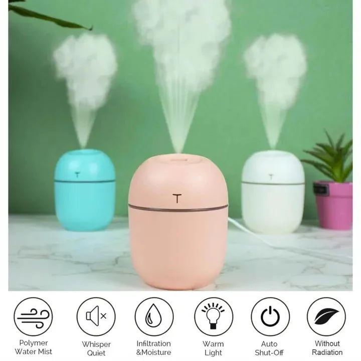 USB Portable Air Humidifier | 3‑in‑1 Cool Mist Humidifier with Silent Mode & LED Light