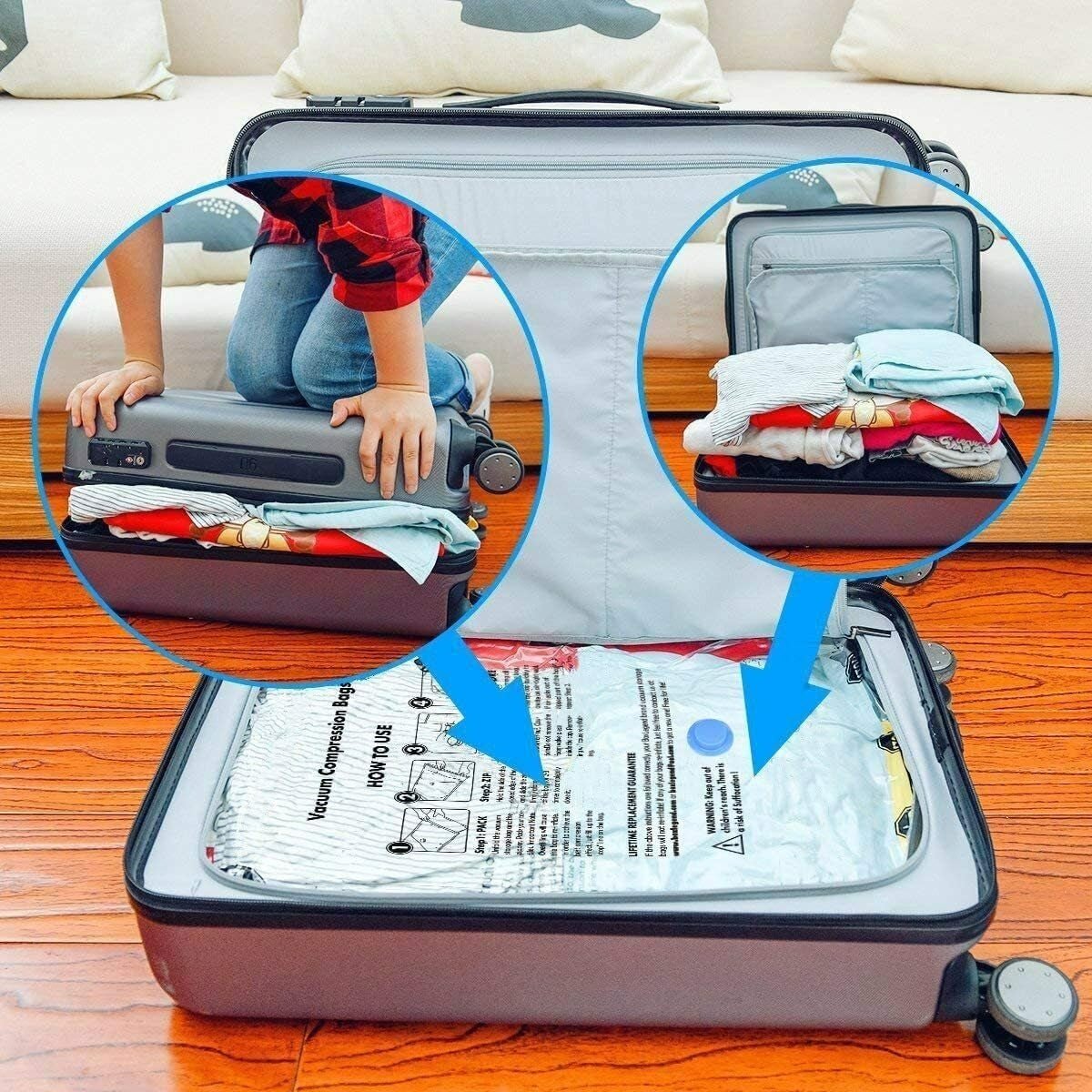 Vacuum Storage Bags with Hand Pump | Space-Saving Compression Bags for Clothes, Blankets & Bedding | 5-Pack