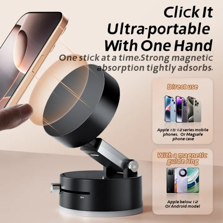 Vacuum Suction Magnetic Mobile Holder | Strong Dashboard Phone Mount | Adjustable Foldable Car & Home Phone Stand