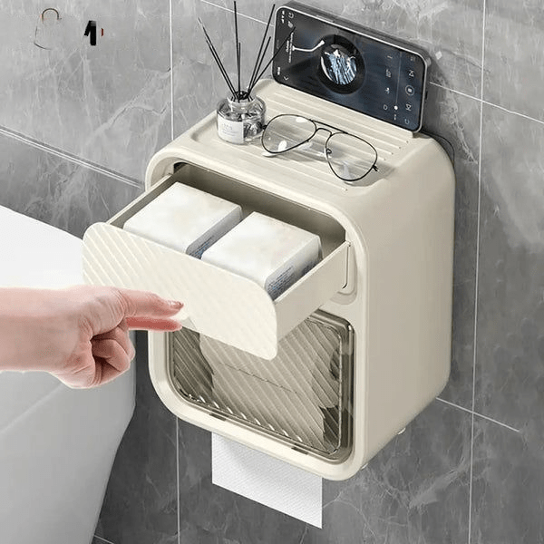 Wall Mounted Toilet Paper Holder with Drawer & Phone Shelf