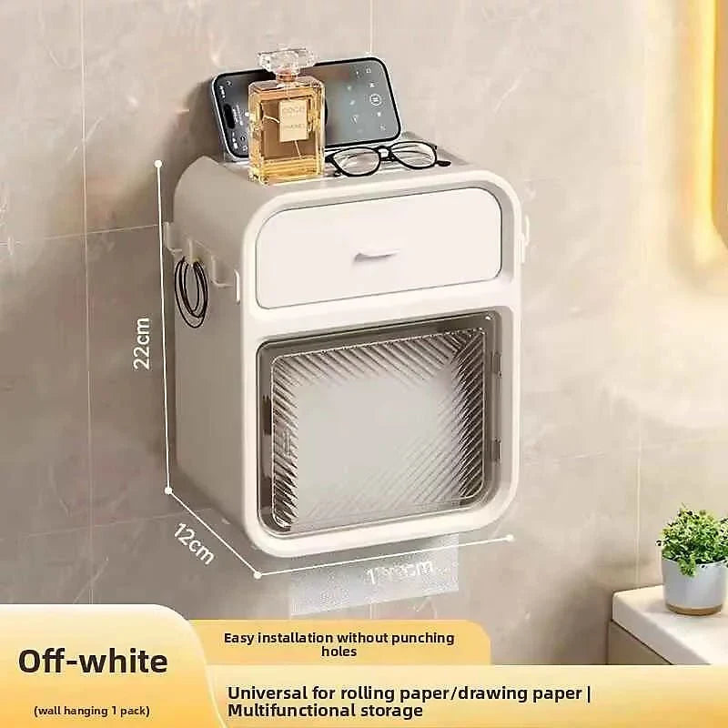 Wall Mounted Toilet Paper Holder with Drawer & Phone Shelf