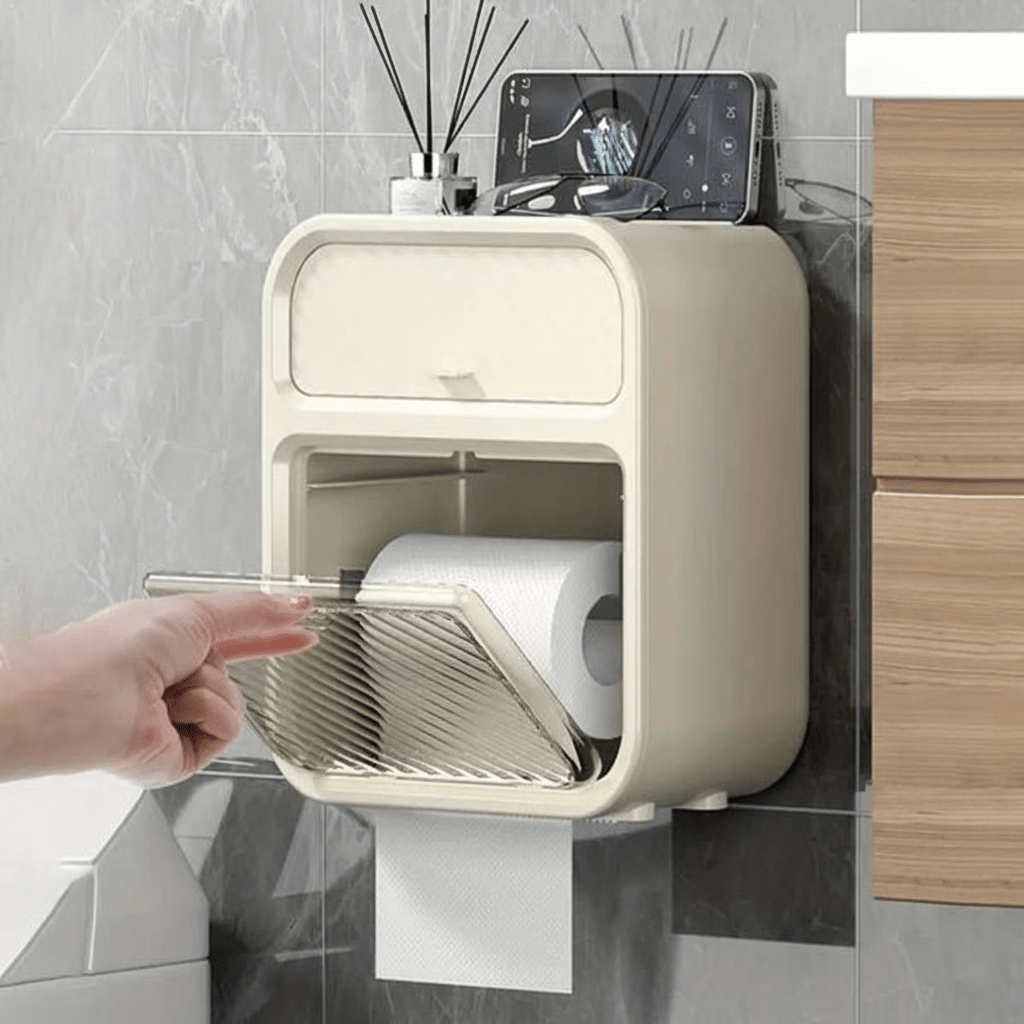Wall Mounted Toilet Paper Holder with Drawer & Phone Shelf