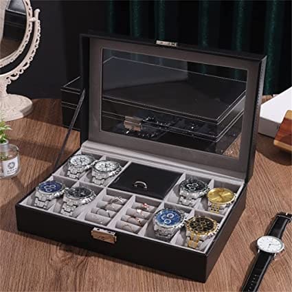 Slots Watch Boxes Storage Organizer, PU Leather Bracelets Rings Watches Display Jewellery Box, Lockable Watch Storage Case, Multifunction Watch Jewellery Box