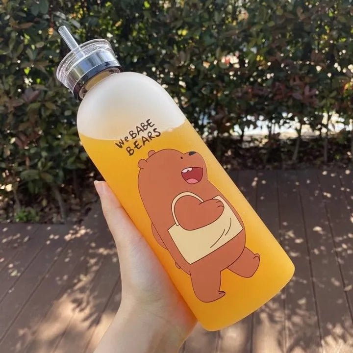 Cute Bear Bottle – Frosted Water Bottle with Straw & Direct Drink Lid – 1000ML